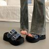 Thick-soled Muffin Sandals Women's New Versatile Height-increasing Denim Slippers Sports Sandals Are Trendy