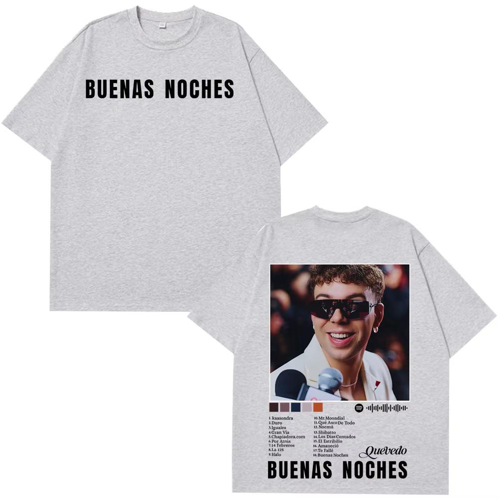 Rapper Quevedo Buenas Noches Album 2025 Hot Sale T-shirts Men Women Cotton Casual Oversized T-shirts Hip Hop T Shirts Streetwear