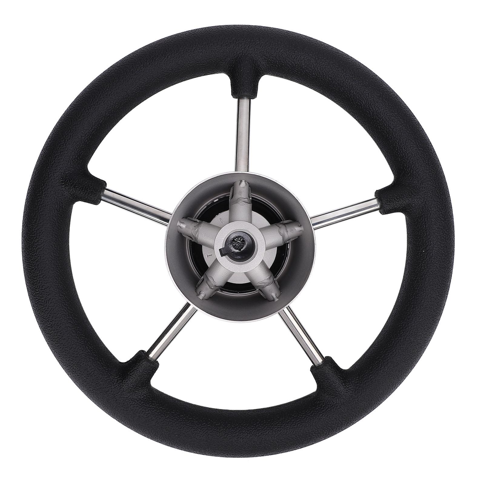 

11-дюймовый руль для лодки, 5 спиц, 25 градусов, нержавеющая сталь, морской руль с центральной крышкой