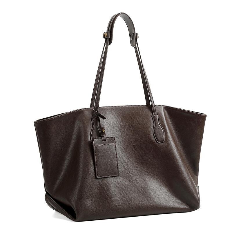 Genuine Leather: Niche Large-capacity Tote Bag, High-end Quality Commuter Shoulder Bag, Large Bag