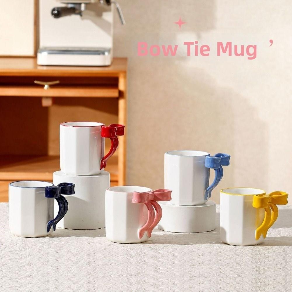 Portable 340ML Ceramic Coffee Mug Non-slip Bottom Elegant Breakfast Cup Simple Anti-scald Handle Bowknot Tea Cup Home Decoration