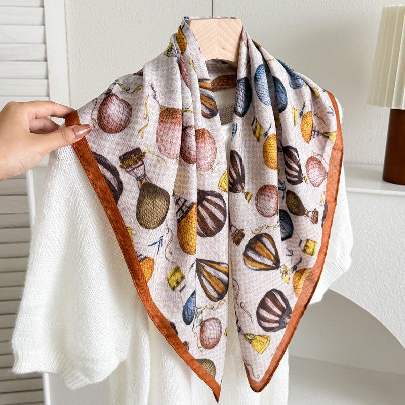 White polka dot peony flower small square scarf cotton and linen silk scarf women's high-end neck yarn air-conditioned room scarf shawl thin