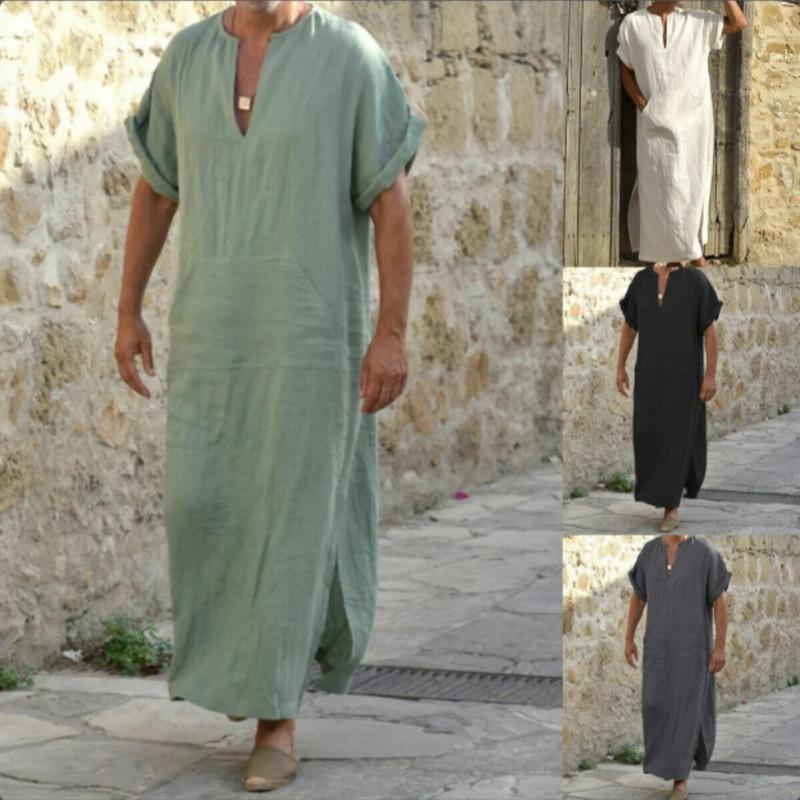 Muslim South East Asia Dubai New men's loose stand-up collar door tube short-sleeved robe, ethnic style Middle Eastern robe