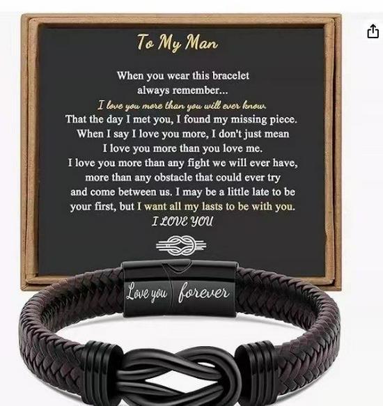 Men's Magnetic Black Twist Stainless Steel and Woven Leather Bracelet