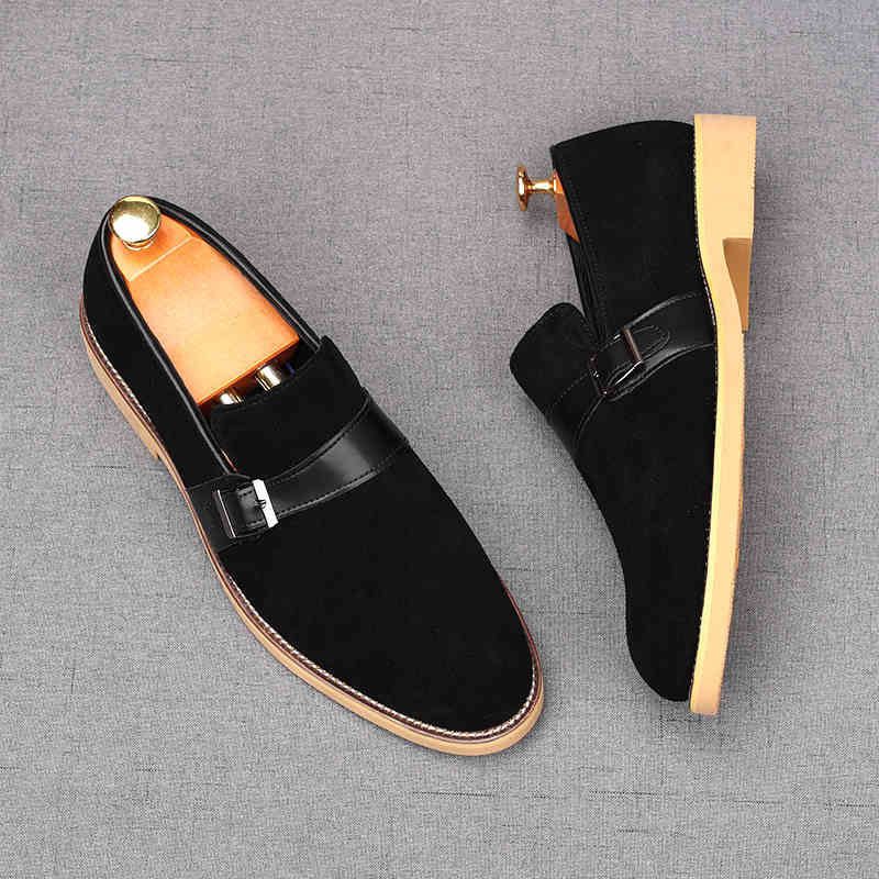 Fashion New Men's Suede Leather Slip On Shoes Male Luxury Designer Monk Strap Loafers Wdding Prom Homecoming Footwear Zapatos Hombre