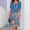 Autumn Women Flower Print Pullover Dress Tops Retro Short Sleeves Elegant Party Dress Beautiful Clothes Fashion Vestidos