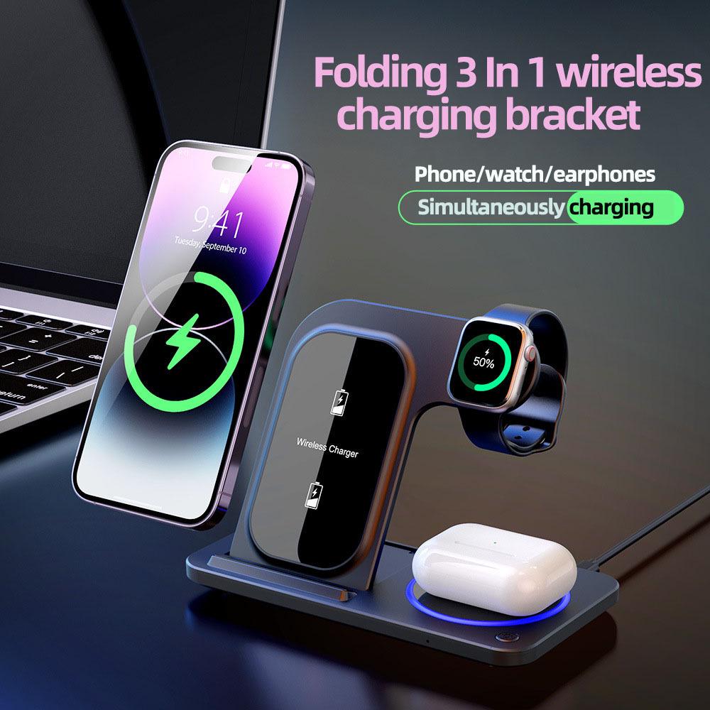 Three-in-One Ultra-thin Folding Wireless Charger Desk Stand - 22W Magnetic Fast Charging