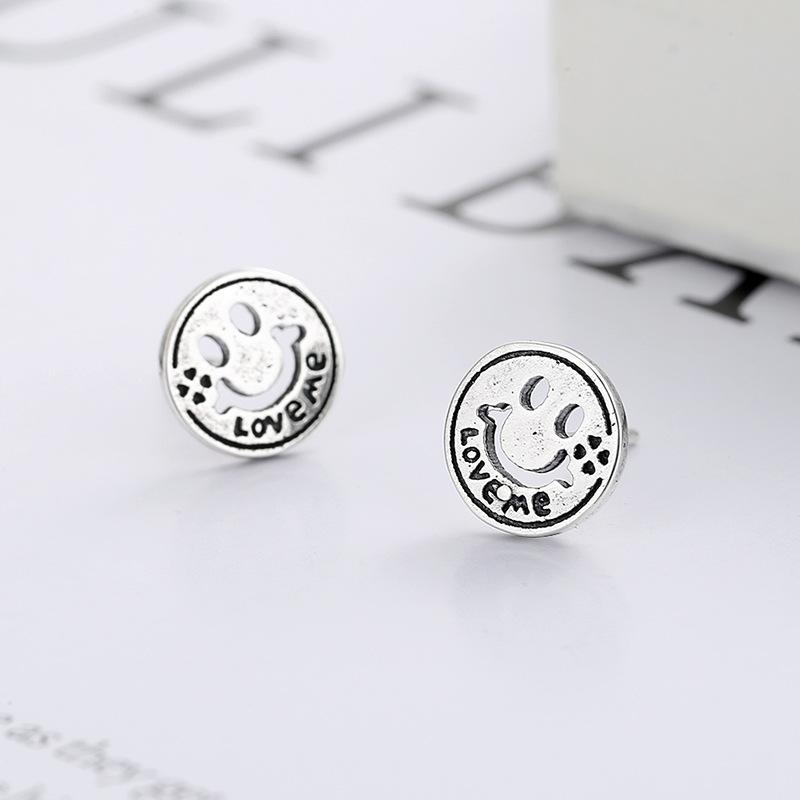 Smiley Face Earrings Thai Silver Female Retro Old Smile Expression Simple Fashion Personalized Earrings