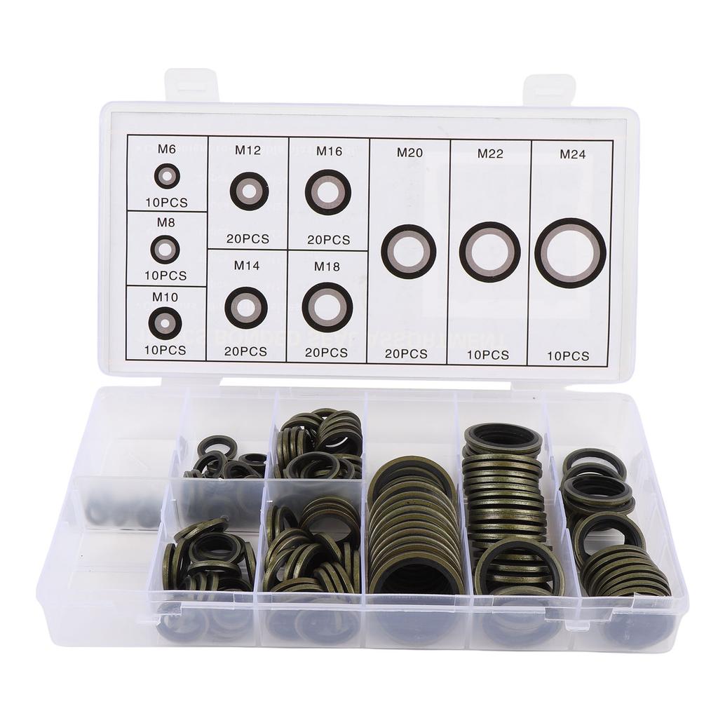150PCS Seal Oil Washers Assortment Kit M6 M8 M10 M12 M14 M16 M18 M20 M22 M24 Sealing Metal Gasket for Plumbing