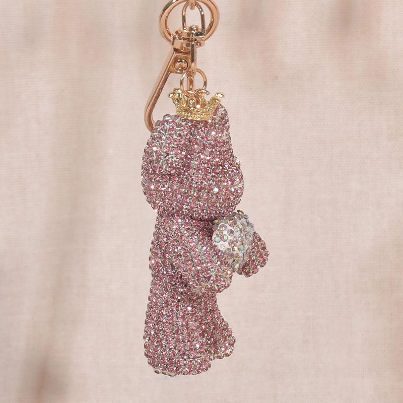 High Quality Rhinestone Animal Keychain Leather Strap Care Bear Pendant Fancy Rhinestone Bear Animal Keychain Bag Pendant