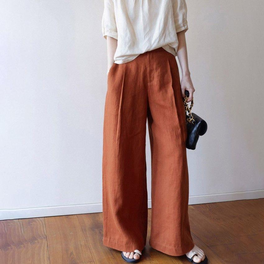 

2025 Women s High-Waisted Wide-Leg Linen Pants: Slimming, Casual, Versatile Floor-Length Trousers M