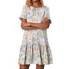 Women's Fashion Casual Round Neck Short Sleeve Ruffled Vintage Printed Dresses