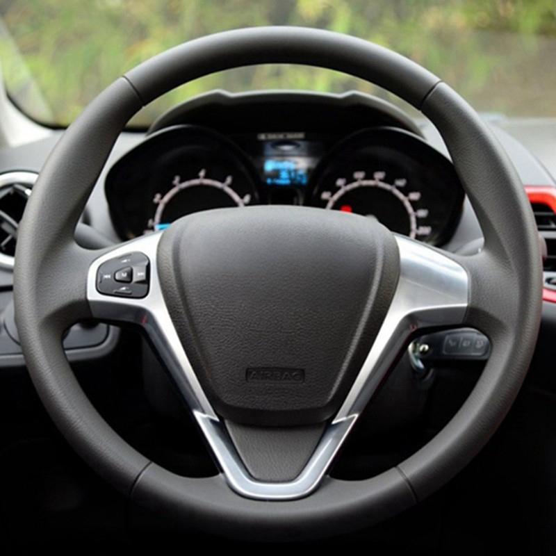 Car Steering Wheel Cover DIY Hand-stitched Black Artificial Leather for Ford EcoSport 2014-2017 Fiesta 2008-2017