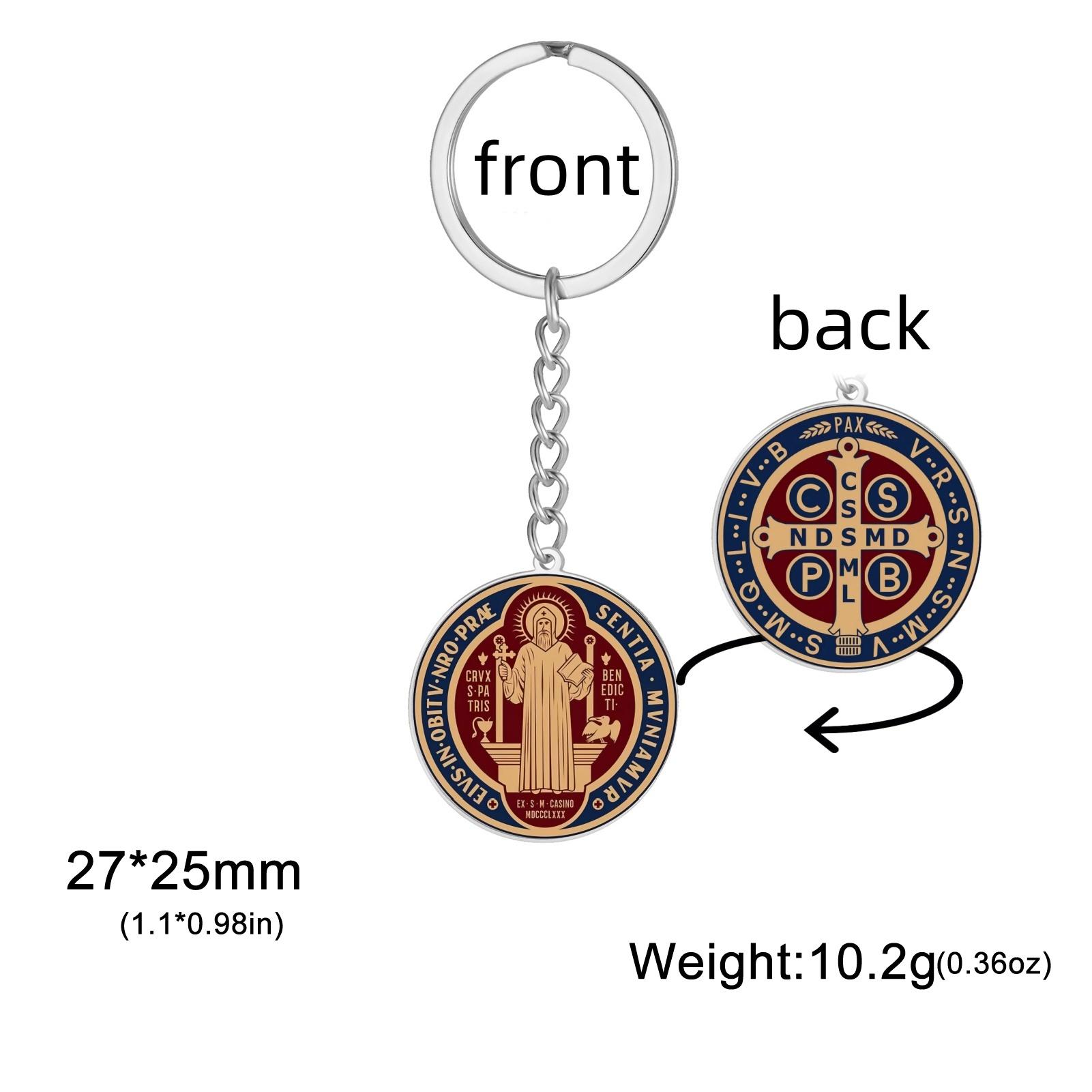 Jeshayuan Double Sided Saint Benedict Necklace The ST. Benedict Medal Necklace Christian Symbol of Opening Doors Keyring For Men 45cm