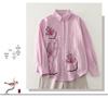 Spring Luxury French Chic Pink Embroidered Long-Sleeve Women's Shirt