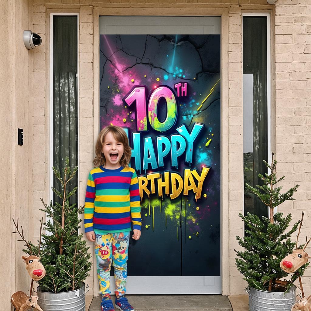 10. Geburtstag Kulisse Metallischer Glanz Schriftzug Geburtstagsfeier Banner Geburtstags Dekoration Graffiti