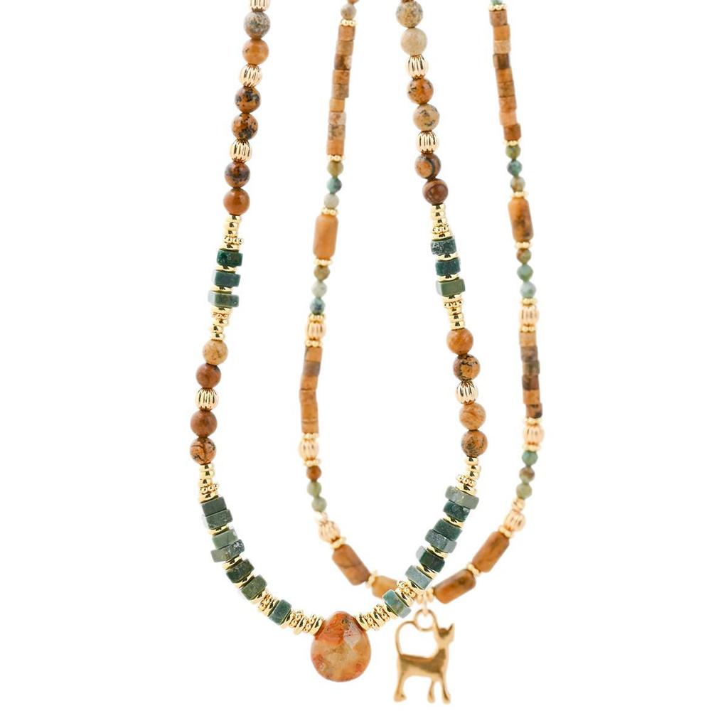 Gelb-Brauner Maillard-Stil Crazy Agate Katzenanhänger Halskette