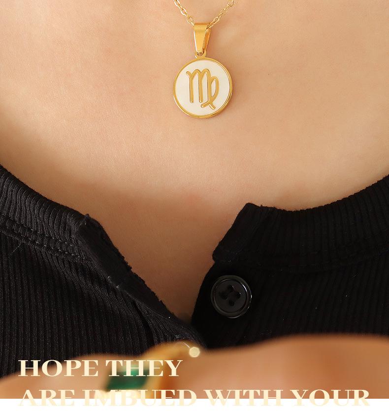 French-Inspired Zodiac Pendant with White Mother-of-Pearl Inlay On 18K Gold-Plated Chain