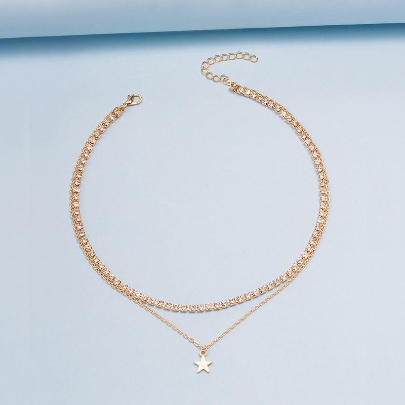 Multi-layer Necklace Jewelry Women's Alloy Star Diamond Pendant Rhinestone Claw Chain Collarbone Chain