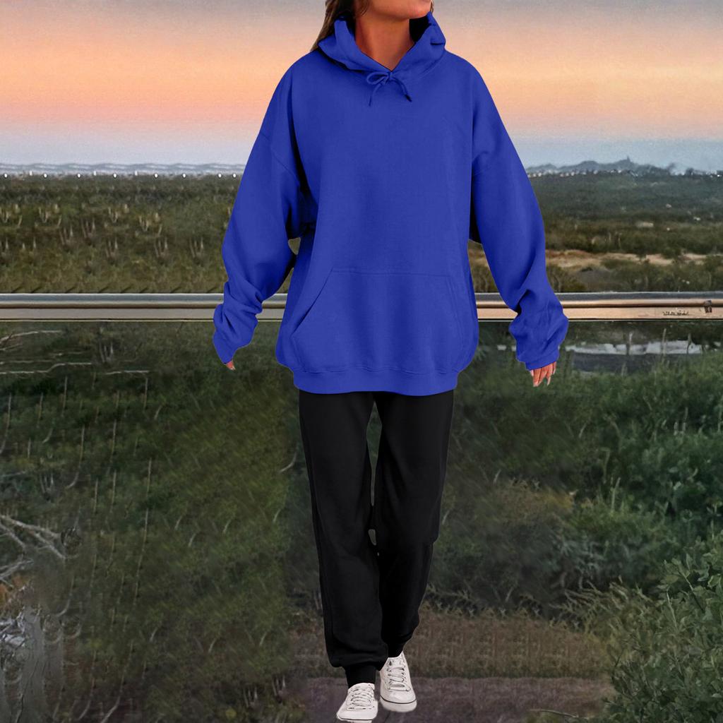 Women's Fashion Casual Solid Color Loose Hooded Sweatshirt Suit