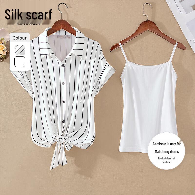 Sibaishai Women s Striped Short Sleeve Commuter Shirt S