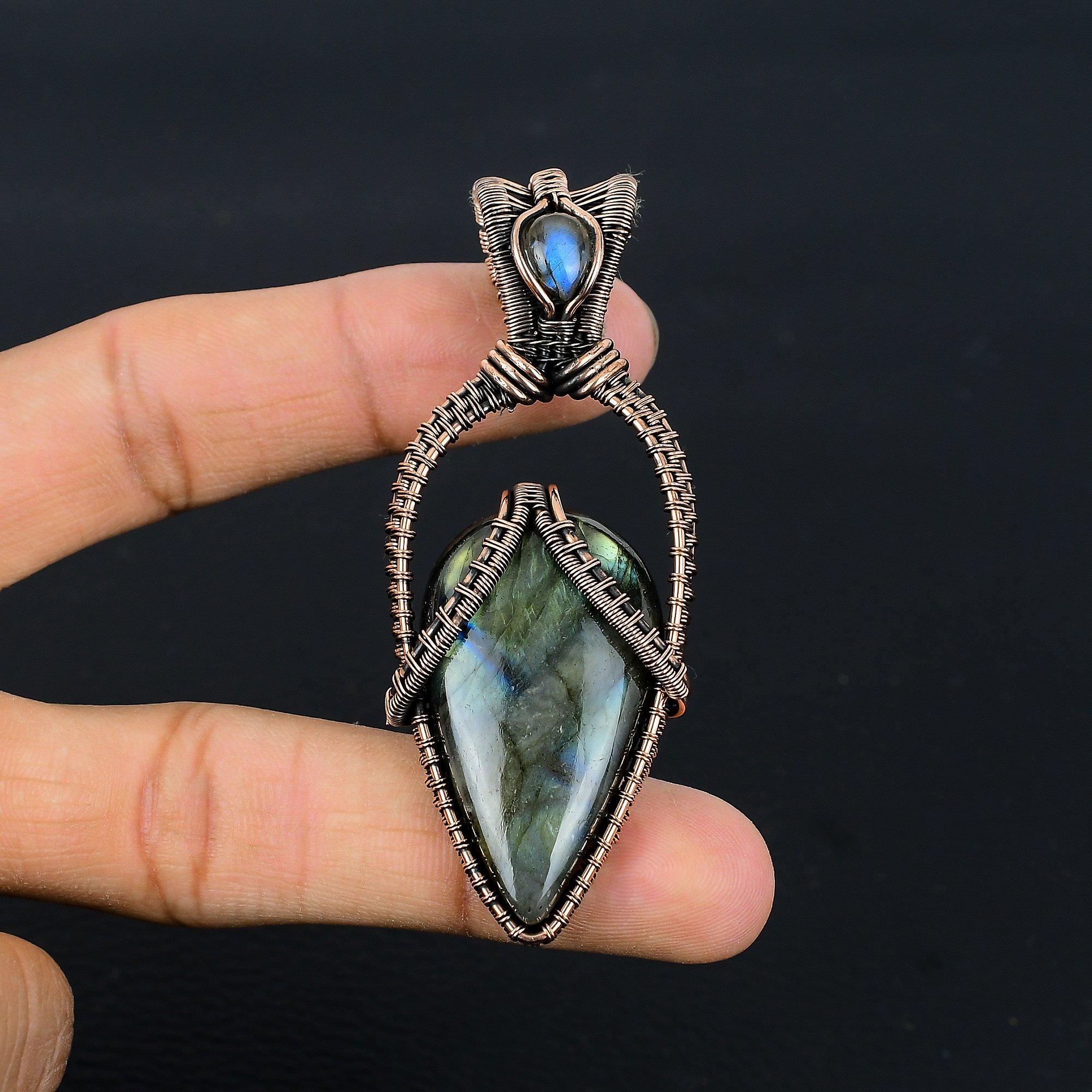 

Labradorite Pendant, Handmade Gemstone 999 Copper Wire Wrapped Pendant Antique Jewelry, For Gift Silver Jewelry 2.55 Inches