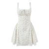 Hepburn Floral Lace-Trimmed Spaghetti Strap A-Line Dress Women's Slim-Fit Summer Short Skirt