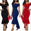 Elegant 2023 Autumn Fashion Women's V Neck Off Shoulder Short Sleeve A Line Dress