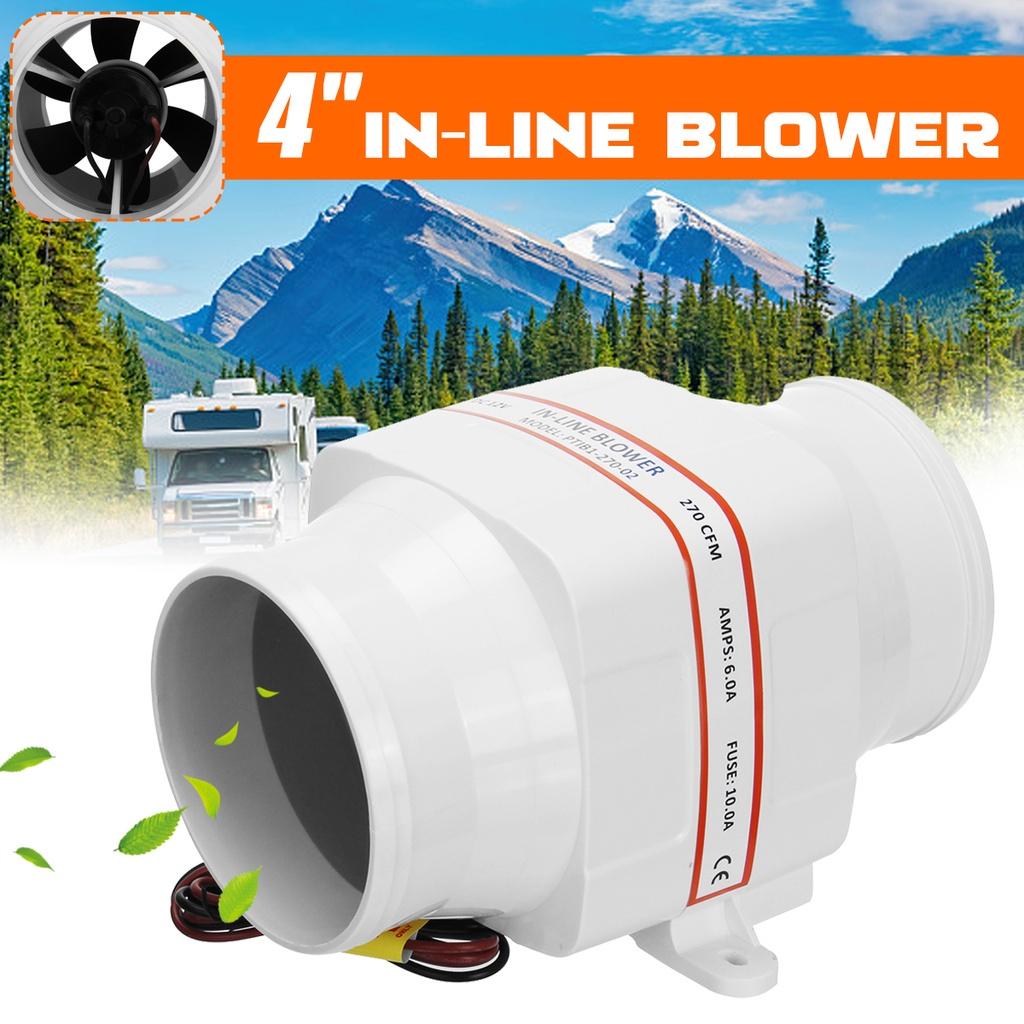 12V 4Inches 270CFM Straight Barrel Exhaust Fan RV Yacht Battery Ventilation Exhaust Fan Boat In-line Blower Fan