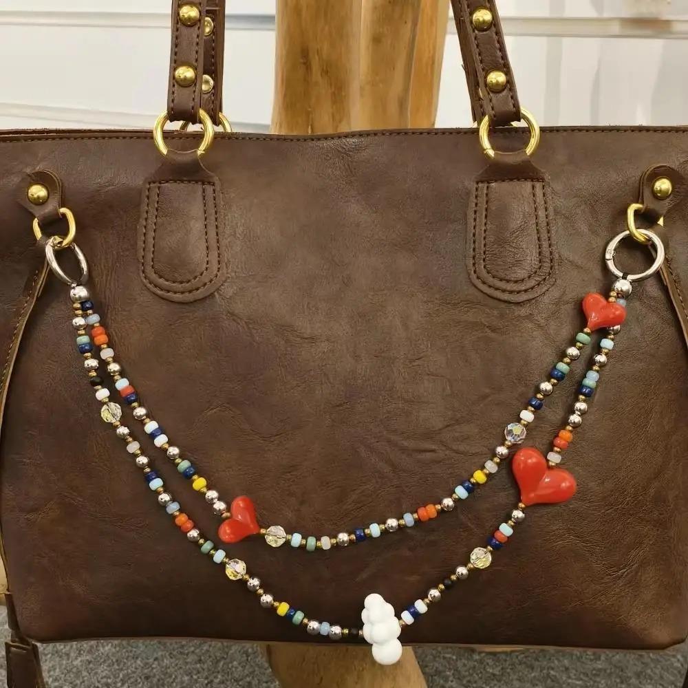 Glass Rice Beads Double Love Bag Pendant Y2K Charm Beads Keyring  Hanging Accessory