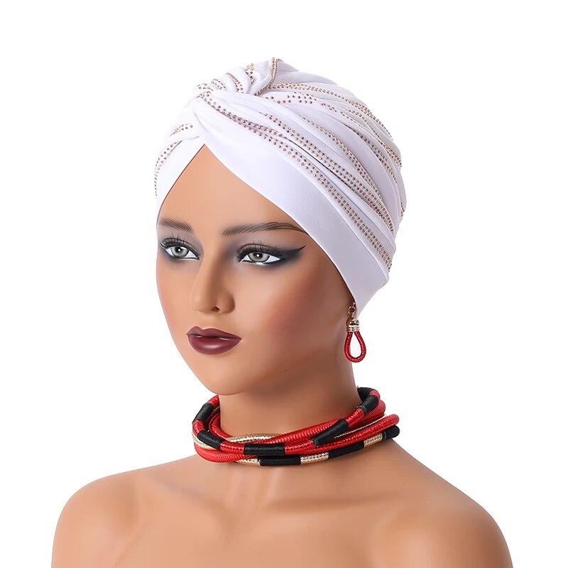 Fashion Women Diamonds Turban Hat Female Head Wraps