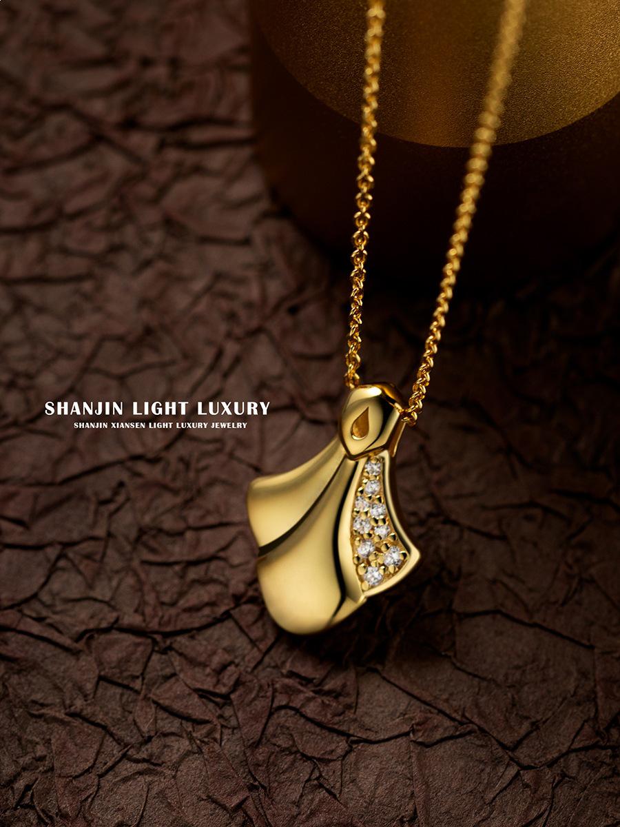18K Gold-Plated Sterling Silver Ginkgo Leaf Necklace - Versatile Clavicle Chain Design Platinum