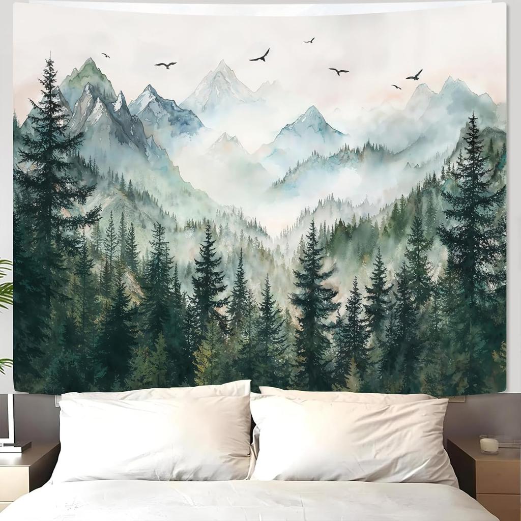 VIKAMA Black And White Starry Night Mountain Tapestry Bedroom Aesthetic Moon Tapestry Dark Natural Forest Wall Hanging