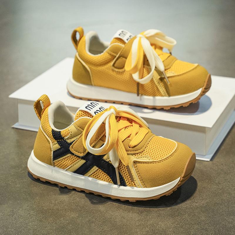 Douyin popular children's moral training shoes, primary and secondary school students Velcro free lace-up decorative Korean version of mesh Forrest