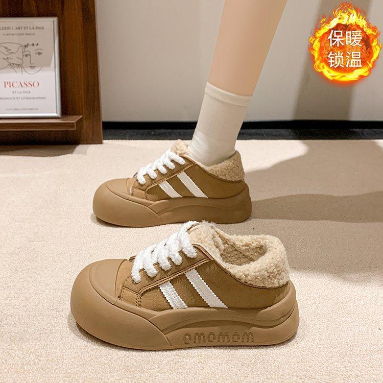 

Fleece retro bread shoes women s 2025 new winter warm versatile big head thick sole heightening sports and leisure board shoes 35 жёлтый