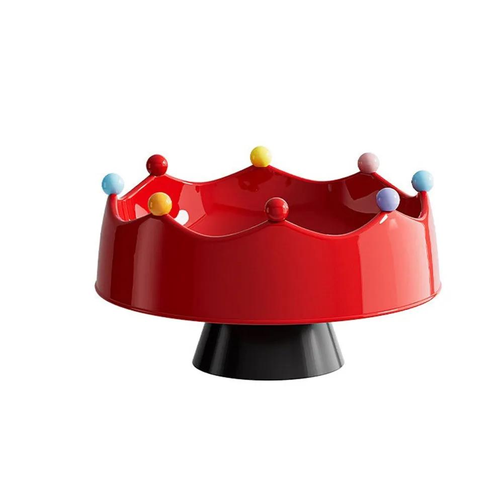 Large Capacity Fruit Bowl with Fork Detachable Crown Design Snack Plate High Legged Draining Water Fruit Serving Plate