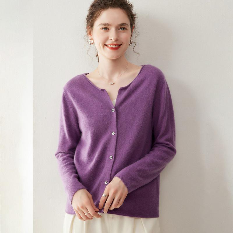 Korean Style Light Luxury Cashmere Cardigan - Women's Round Neck, Rolled Hem, Loose Fit, Slimming Knitwear Versatile Top