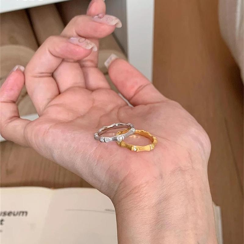 Unique medieval brushed zircon bamboo ring niche temperament ring light luxury exquisite index finger ring tide