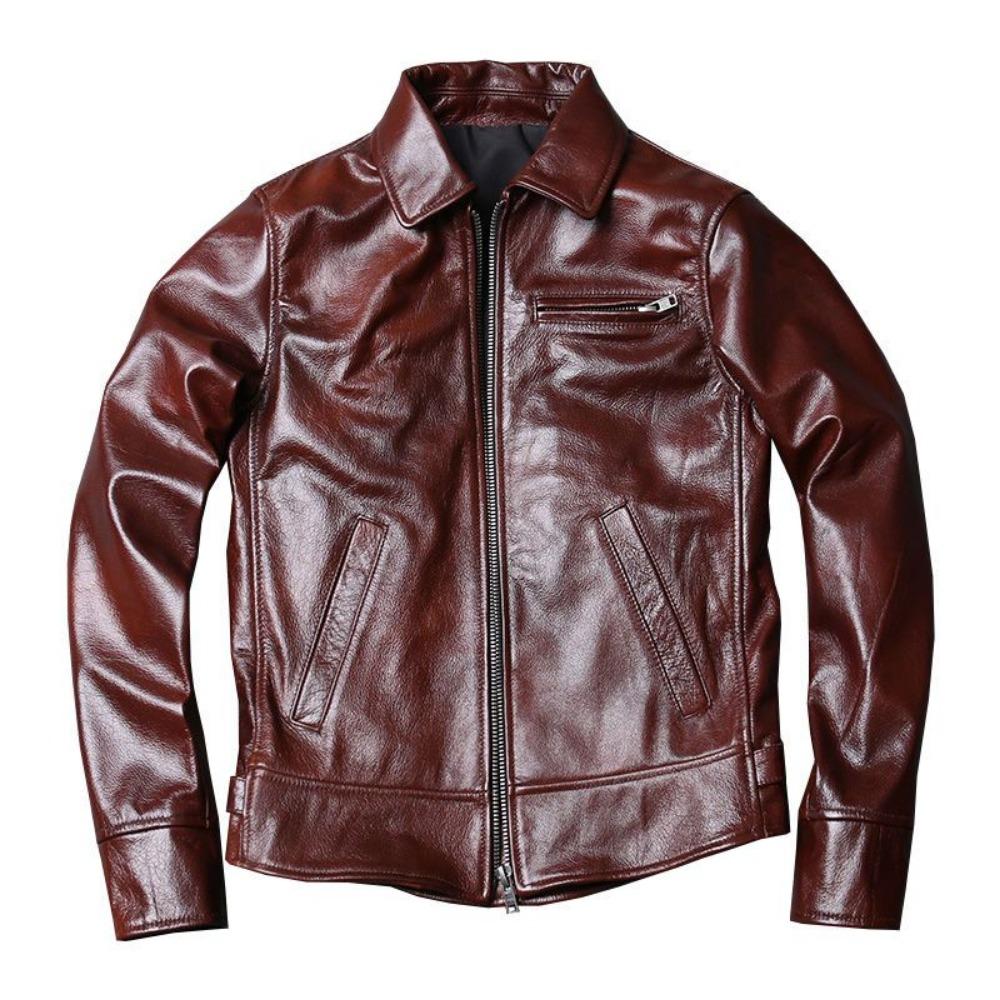 Handsome Dovetail Leather Jacket Pure First Layer Cowhide Oil Wax Leather Jacket Men's Handsome Slim Trendy Coat