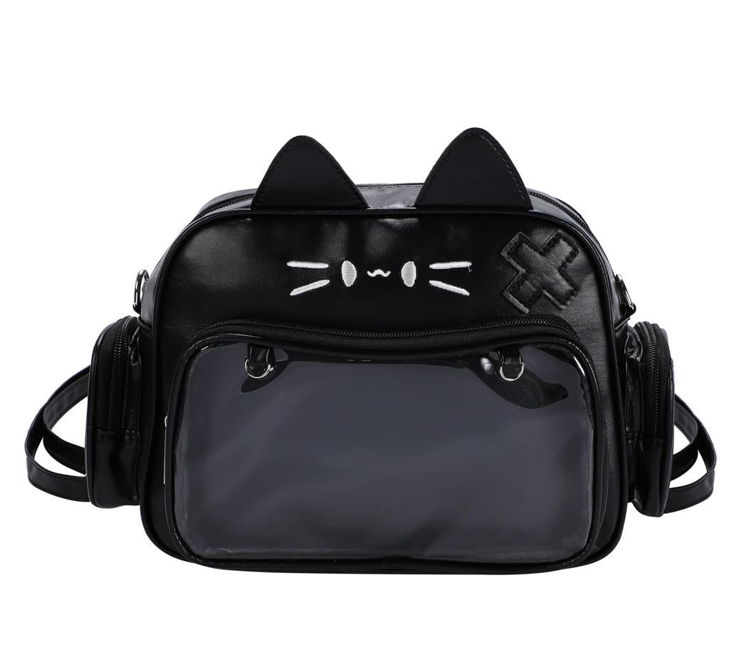 Harujio Ita Cat Shoulder Gift Bag, Bag, Leather-Look White, Cat-Shaped, Cute, Stylish, Popular, (Black)