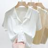Women's Thin Polo Neck Knitted T-shirt Summer Solid Color Versatile Short Cardigan Top
