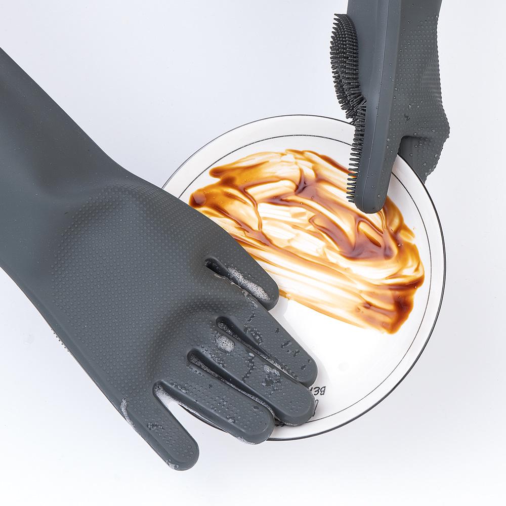 Black Silicone Dishwashing & Cleaning Gloves - Anti-Freeze, Heat-Resistant for Kitchen & Laundry Use