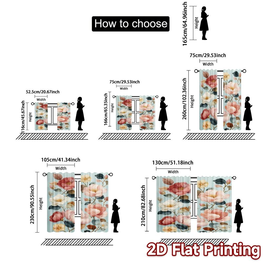 2D FLAT PRINTING 2pcs Curtains (Without Rod) Floral Spring Blossom Design(1) Easter holiday curtains with digital printing