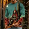 Men's Halloween Print Fashion Neck Long Sleeve T-Shirt