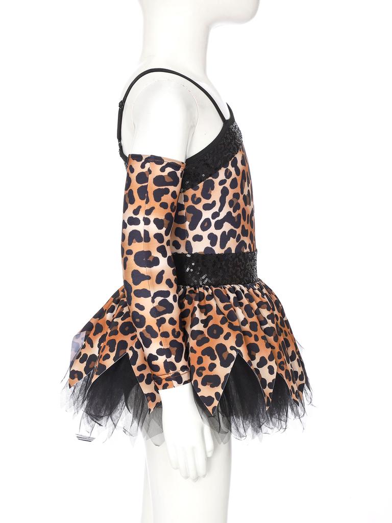 Girls Tribal Cosplay Costume Primitive Dress Sequins Details One Sleeve Design Puffy Silhouette Built In Briefs Dress Up