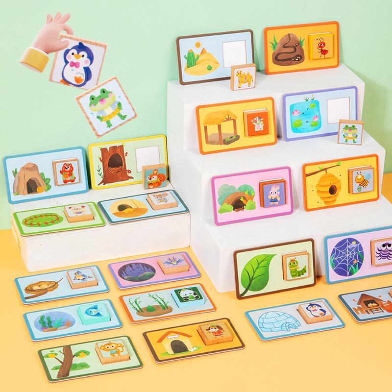 Baby Animals Matching Game Montessori Wooden Toys Thinking Logice Trainting Shape Cognition Education Parish Classroom Material