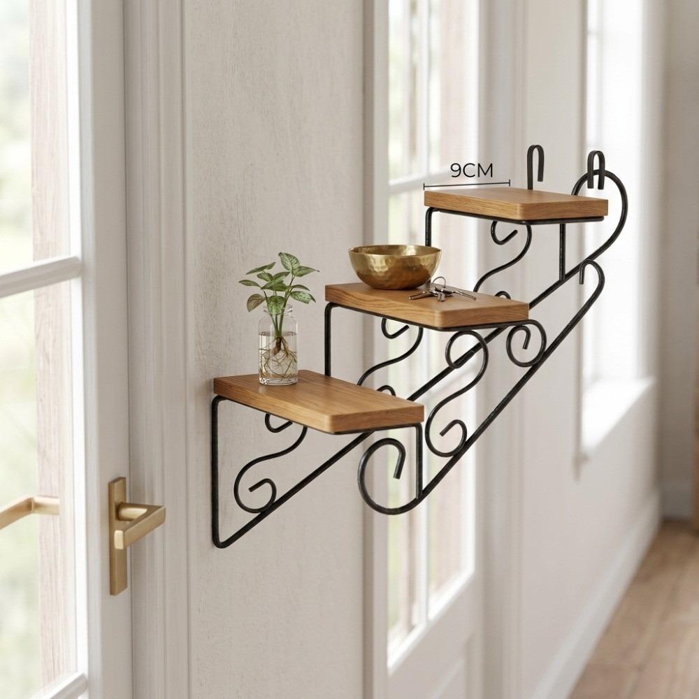 Black Hanging Flower Rack Staircase Modern Plant Holder Indoor Wall Decor  Office