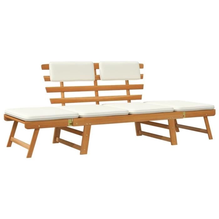 Banc de jardin avec coussins 2-en-1 - Bois - 190 x 68 x 74 cm