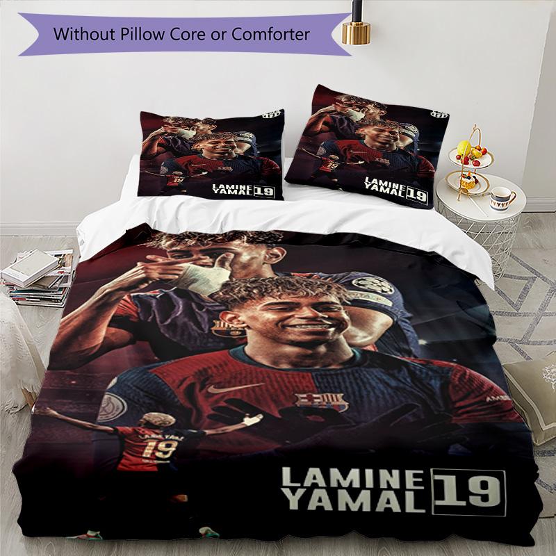 Lamine Yamal Barcelona Football Jersey Bedding Set,Comfort Bed Linen for Boys Room Decoration,Perfect Gift for Match Fans,Wrinkle Resistant Duvet Cove