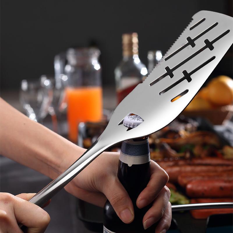 Grillset, robustes Grillzubehör, Grillgeschenke, Werkzeugset, 4-teiliges Grillzubehör mit Spatel, Gabel, Bürste und Grillzange
